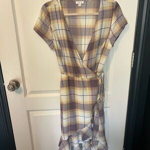 Plaid Wrap Dress in Yellow and Purple